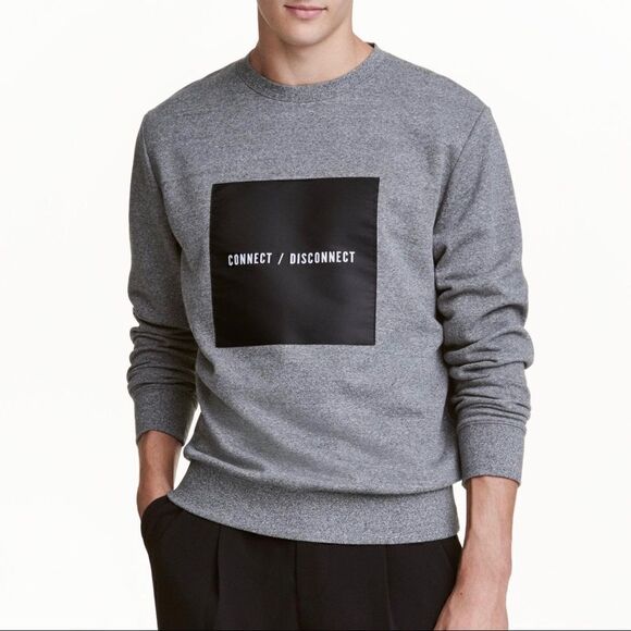 H&M Men’s Size Large “Connect/ Disconnect” Gray Sweatshirt - Picture 1 of 11